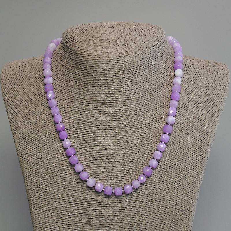 Necklace Kunzite faceted cube, diameter 7mm+-, length 45cm+- with clasp