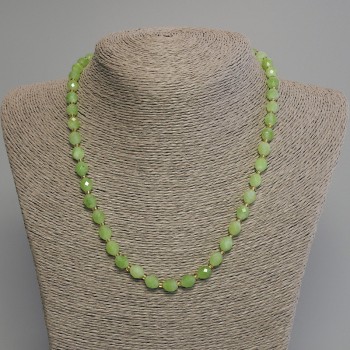 Chrysolite Olivine Necklace, faceted grain, diameter 8x6mm+-, seed beads 3mm+-, length 45cm+- with clasp