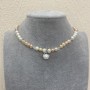 Choker Round River Pearls, diameter 6.5x6mm+/- Rock Crystal Smooth Bead, diameter 4.5mm+/- pendant 10mm+/- adjustable length, length 38c