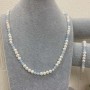 Set Necklace and Bracelet Round River Pearls, diameter 6.5x6mm+/- Aquamarine Faceted Bead, diameter 5mm+/-, length 55cm+/-, length 18mm+/- with ext