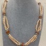 Three-Row Necklace, River Pearls d 5-6x5-4mm+-, Carnelian Bead 10mm+-, adjustable length, length 53cm +5cm+- extension chain