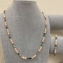 Set: Necklace & Bracelet Peach Freshwater Pearls d 5-6x5-4mm+- Tourmaline Cube, diameter 2.5x2.5mm+, length 55cm+-, length 18mm+- adjustable length