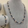 Set Necklace and Bracelet Peach River Pearls, diameter 6x5mm+- Sapphire faceted round bead, diameter 3.5mm, length 48cm+-, length 18mm+- adjustable length
