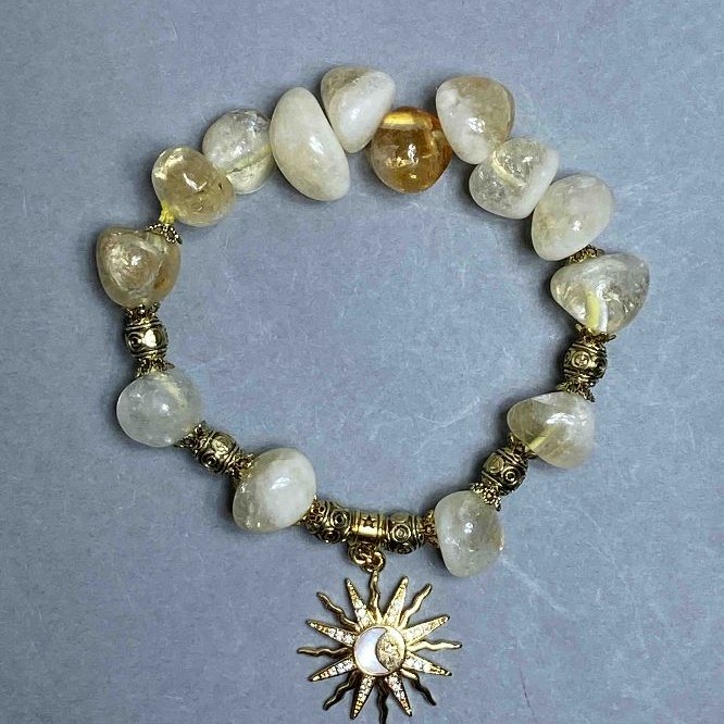 Citrine Tumbled Bead Bracelet 13x11mm+/-, with metal inserts, length 18cm+