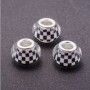 Pandora-style White Chequered Bead, plastic, diameter 13mm, hole diameter 5mm, pack of 11pcs