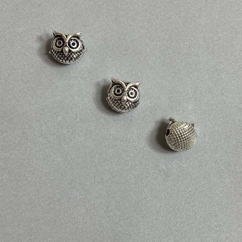 Owl Bead Insert Finding, pack of 3pcs, 11x10mm+