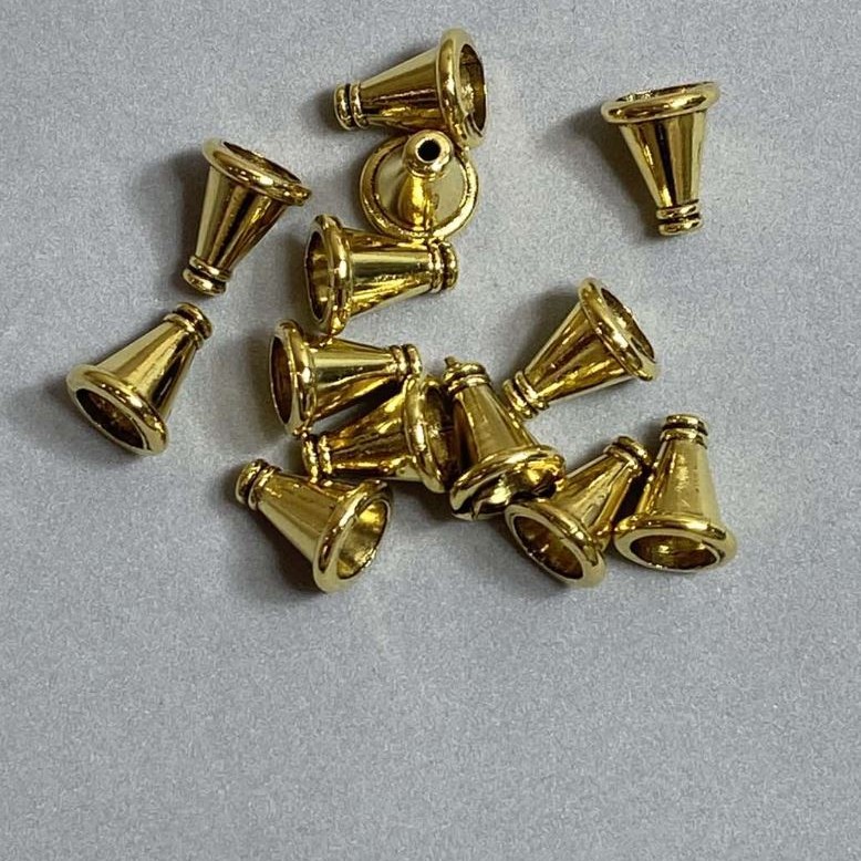 Cord End Cap Finding, diameter 11x9mm, hole diameter 1.8mm / 6.7mm, gold-coloured metal, pack 20g+/- 23pcs+
