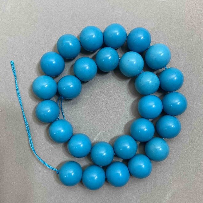 Turquoise Smooth Round Beads, diameter 15mm +/-, length 41cm+