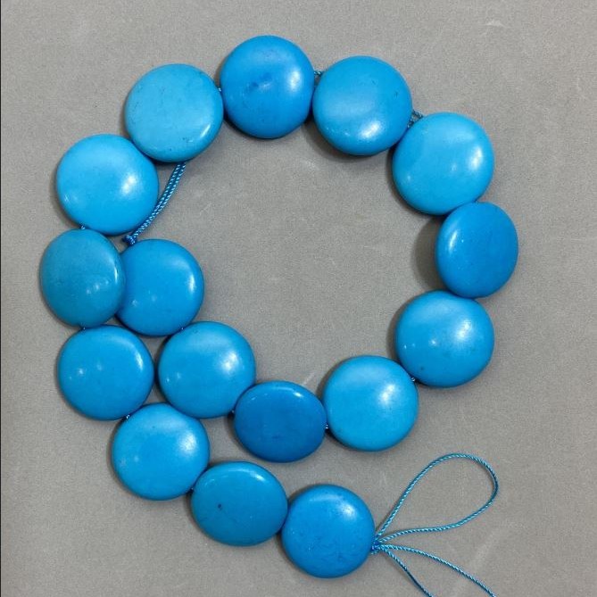 Turquoise Coin Beads, diameter 24mm +/-, length 39cm+