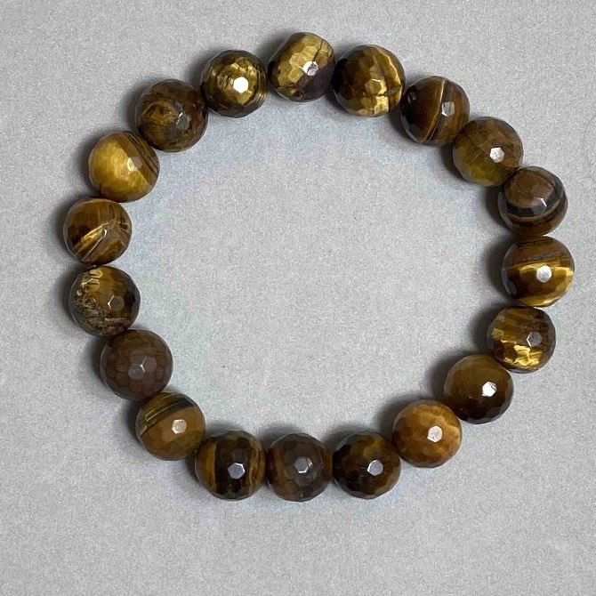 Tiger's Eye Faceted Round Bead Bracelet, diameter 10mm+/-, length 18mm+/- stretch