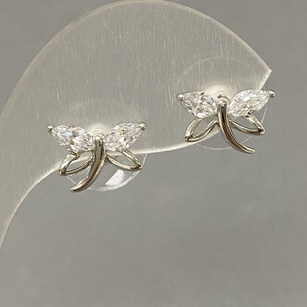 Stud Earrings, White Rhinestones, 10x12mm+/- Diameter, Silver-Tone Metal