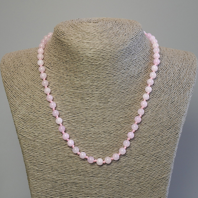 Kunzite Necklace, Smooth Bead 6mm+/-, Length 50cm+/-, with Clasp