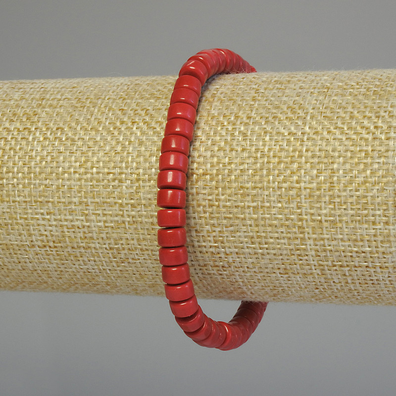Bracelet, Imitation Coral, Rondelle 6x4mm+/-, Length 18cm+/- Stretch