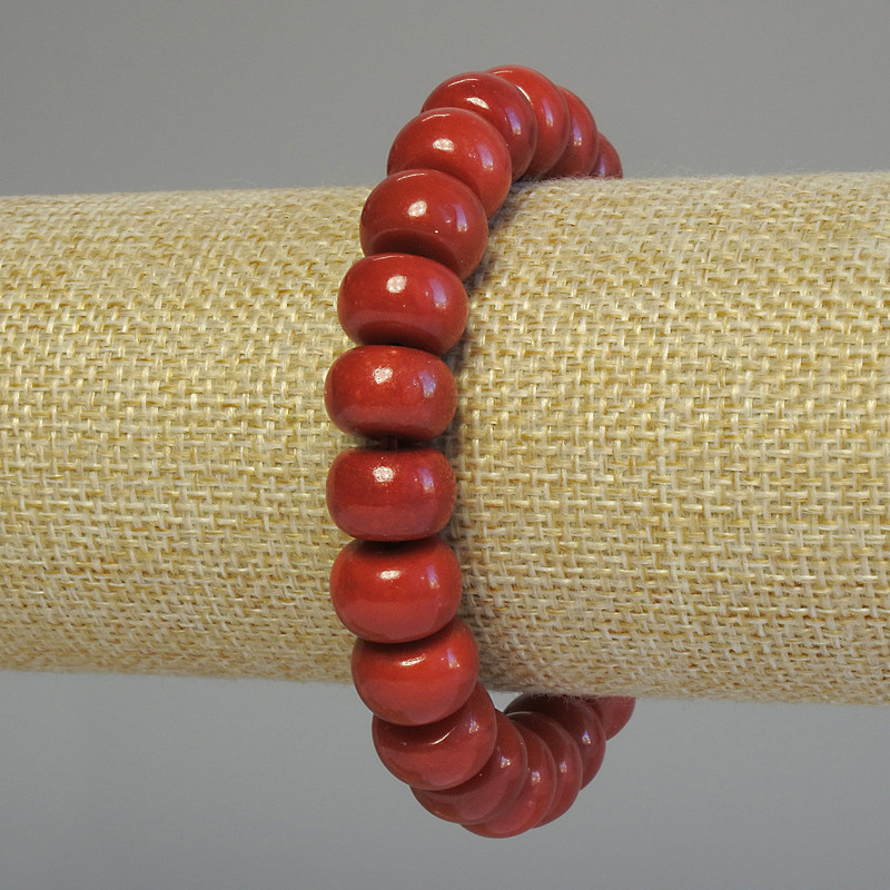 Bracelet, Imitation Coral, Rondelle 12x8mm+/-, Length 18cm+/- Stretch