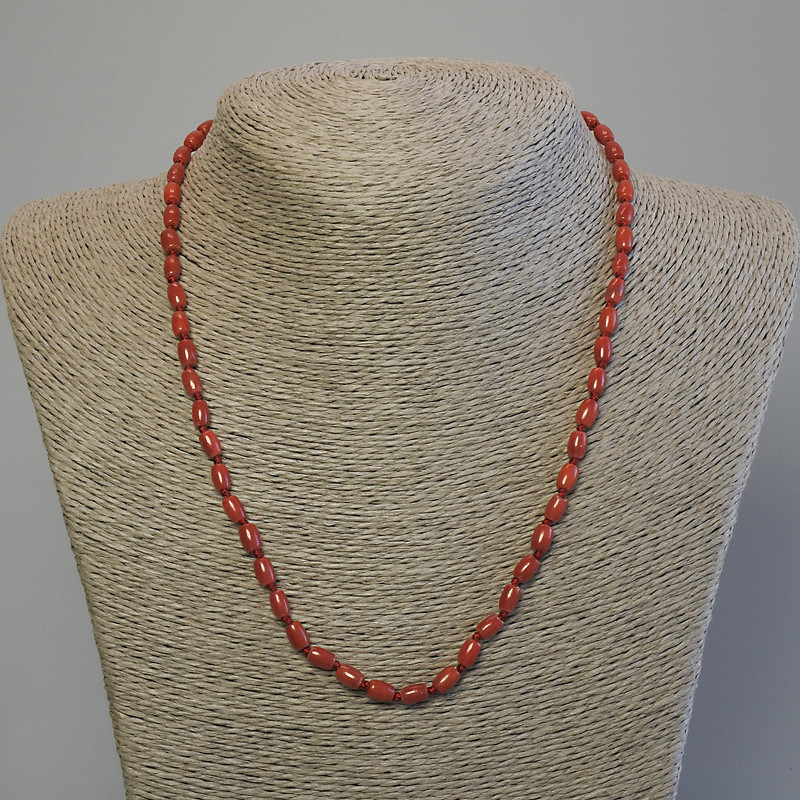 Necklace Coral Imitation Barrel 6x4mm+-, Length 50cm+- with Clasp