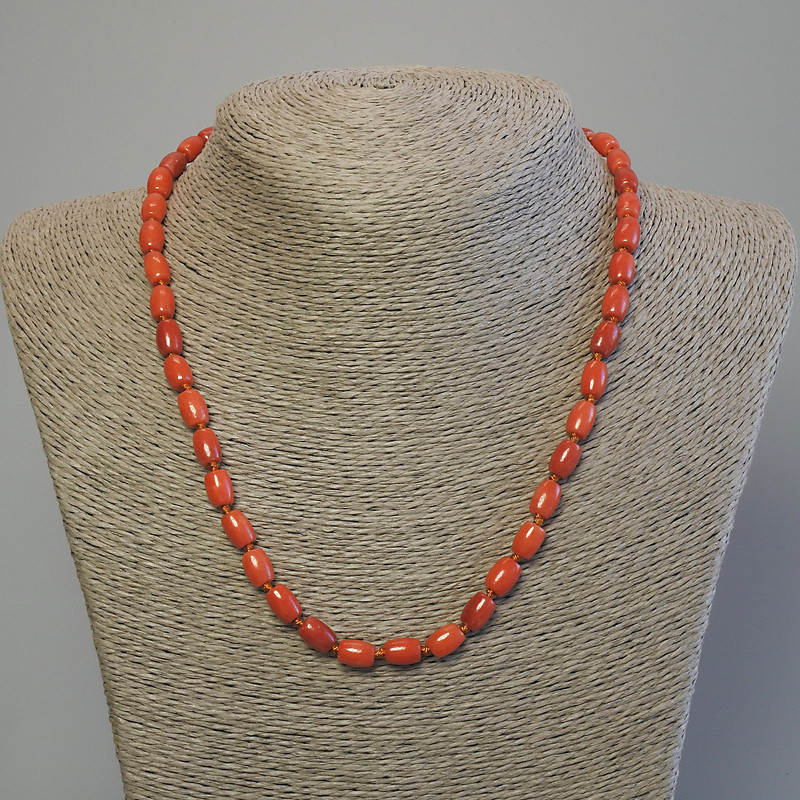 Necklace Coral Imitation Barrel 8x6mm+-, Length 50cm+- with Clasp