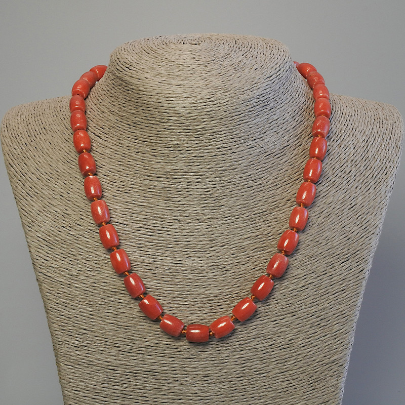 Necklace Coral Imitation Barrel 10x8mm+-, Length 50cm+- with Clasp
