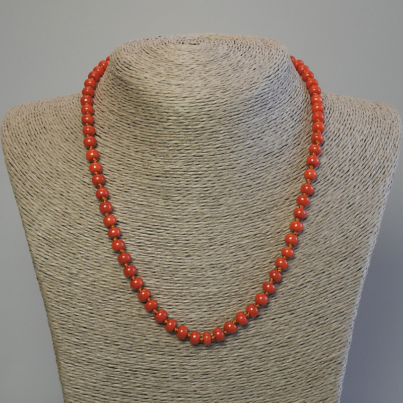 Necklace Coral Imitation Rondelle 6x4.5mm+-, Length 50cm+- with Clasp