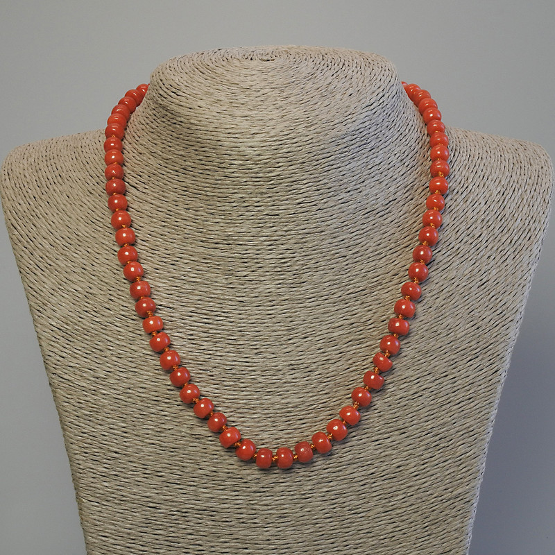 Necklace Coral Imitation Rondelle 7x5mm+-, Length 50cm+- with Clasp