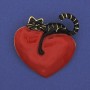 Cat on a Heart Brooch, Enamel, 42x39mm+/- Gold-Tone Metal