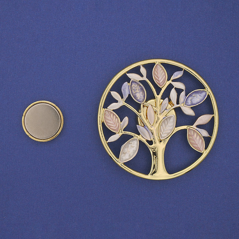 Magnetic Brooch Tree Enamel Gold-Tone Metal 50mm+