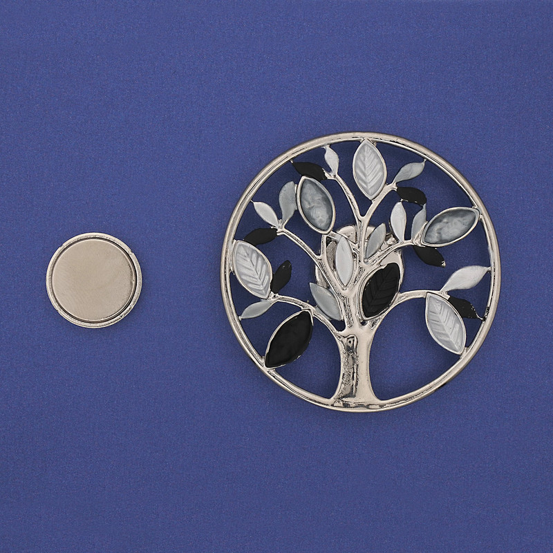 Magnetic Tree Brooch, Enamel, Silver-Tone Metal, 50mm+