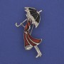 Brooch-Pendant Girl with an Umbrella White Rhinestones Silver-Tone Metal 48x24mm+