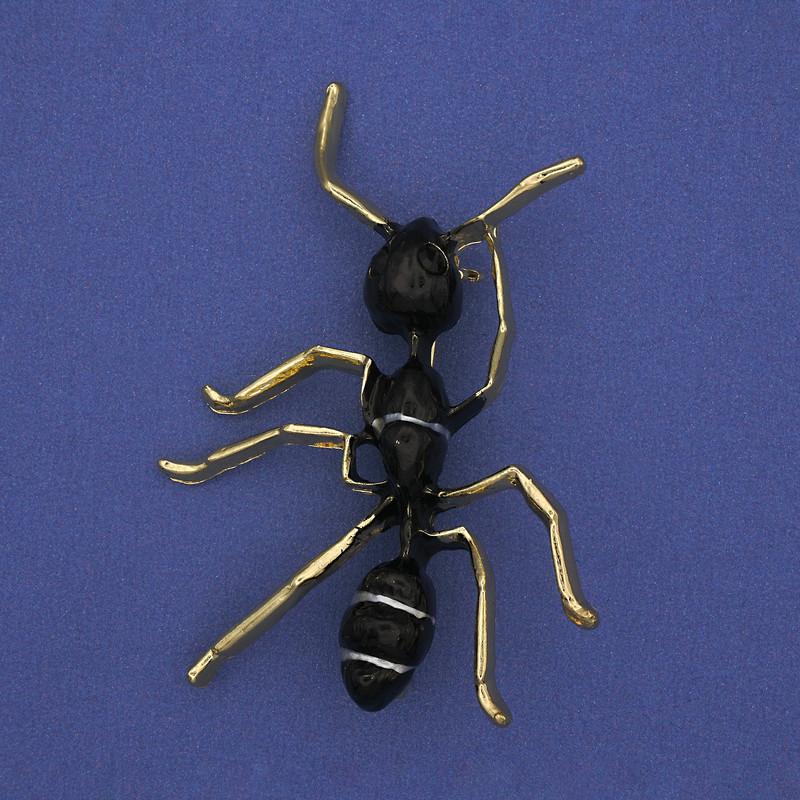 Ant Brooch Black Enamel, Gold-Tone Metal 42x57mm+
