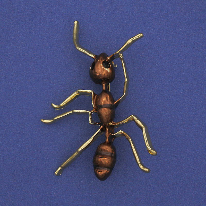 Ant Brooch Brown Enamel, Gold-Tone Metal 42x57mm+
