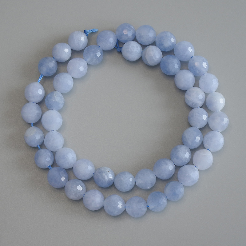 Aquamarine Beads Faceted Ball, Diameter 8mm+/-, Length 37cm+/- on a Thread