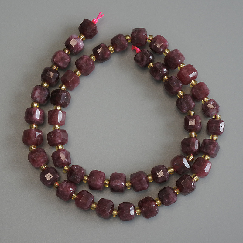 Tourmaline Beads Faceted Cube 6.5x6.5mm+/- with 3mm+/- Seed Beads on a Thread, Length 38cm+