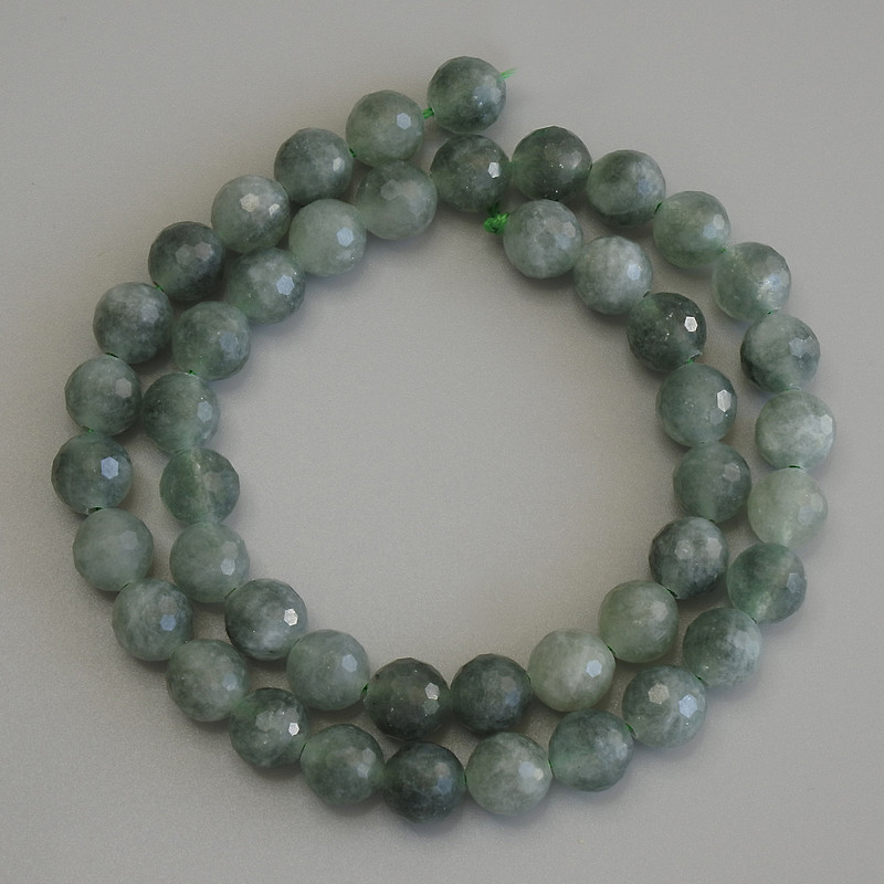 Nephrite Faceted Round Beads on a Strand, diameter 8mm+-, length 38cm+