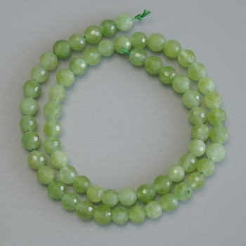Chrysolite Beads on Thread, Faceted Round, Diameter 6mm+/-, Length 37cm+