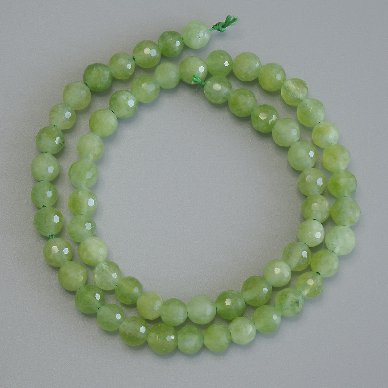 Chrysolite Beads on Thread, Faceted Round, Diameter 6mm+/-, Length 37cm+