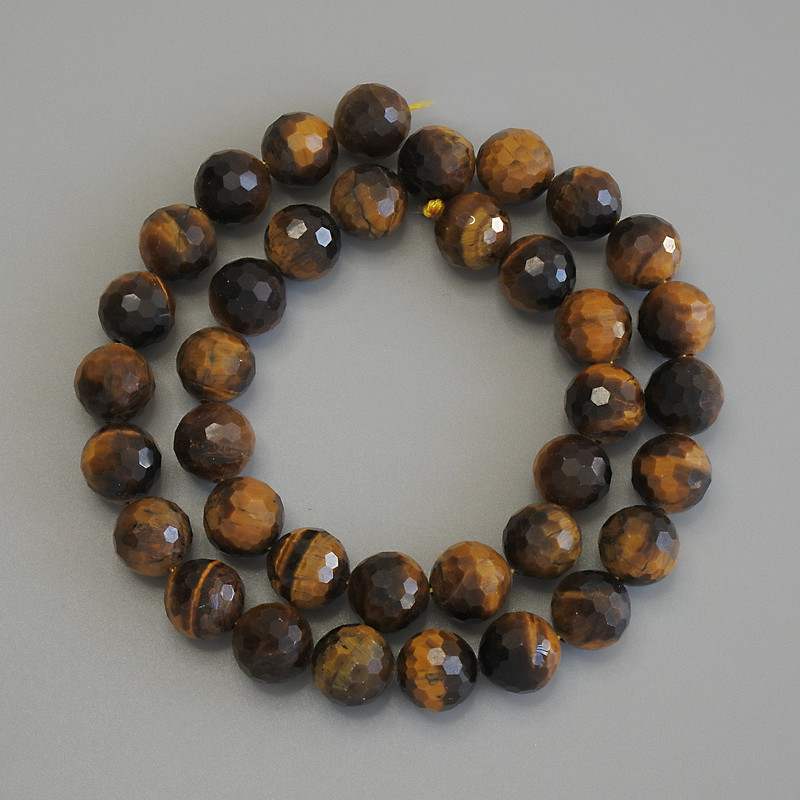 Tiger's Eye Beads, Faceted Round, Diameter 10cm+/-, Length 37cm+, on Thread