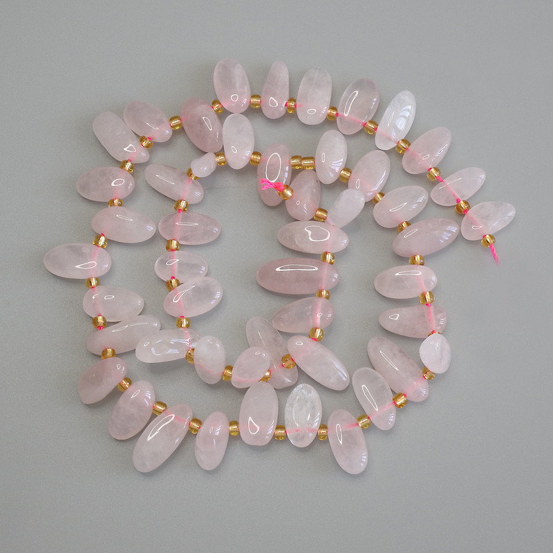 Rose Quartz Beads Tumbled Butterfly, diameter 12-16x6mm+- with 3mm+- seed beads, length 40cm+- on a thread