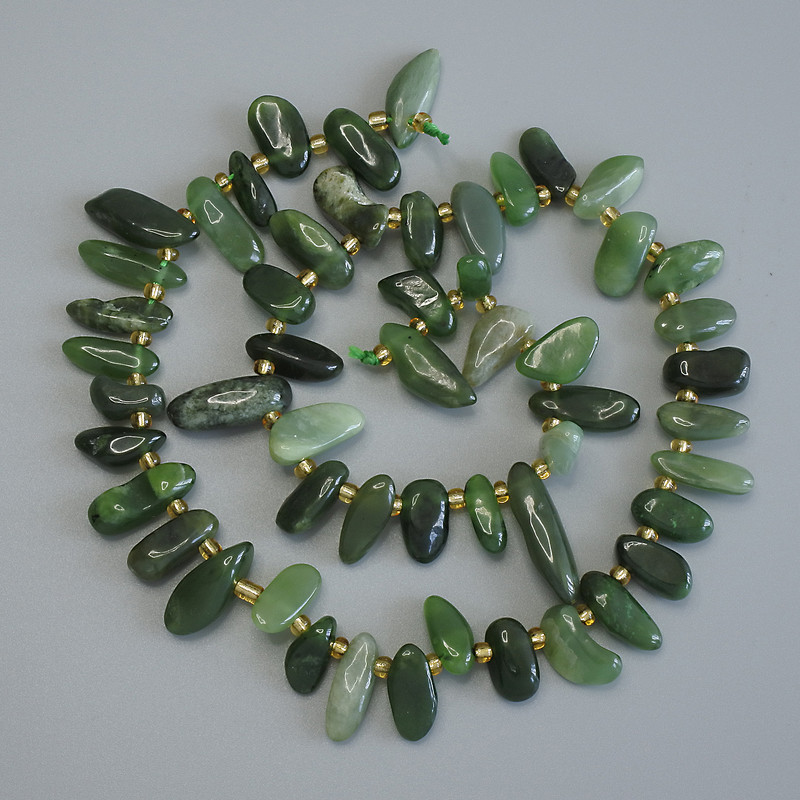 Jadeite Beads Tumbled Butterfly, diameter 12-17x6mm+- with 3mm+- seed beads, length 40cm+- on a thread