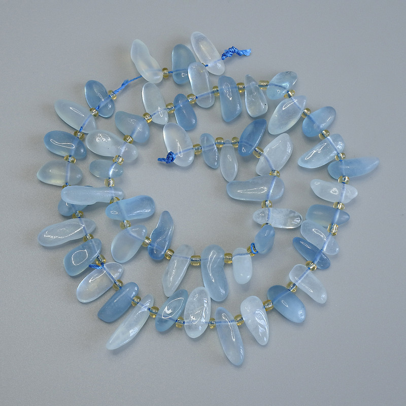 Aquamarine Butterfly Tumbled Beads, diameter 13x6mm+/- with 3mm+/- seed beads, length 41cm+/- on a strand