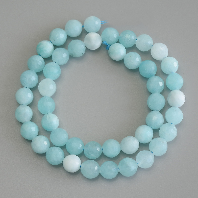 Aquamarine Faceted Round Beads, diameter 8mm+/-, length 37cm+/- on a strand