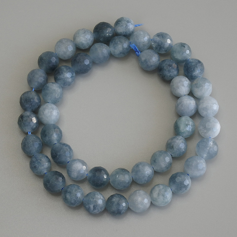 Aquamarine Faceted Round Beads, diameter 8mm+/-, length 37cm+/- on a strand