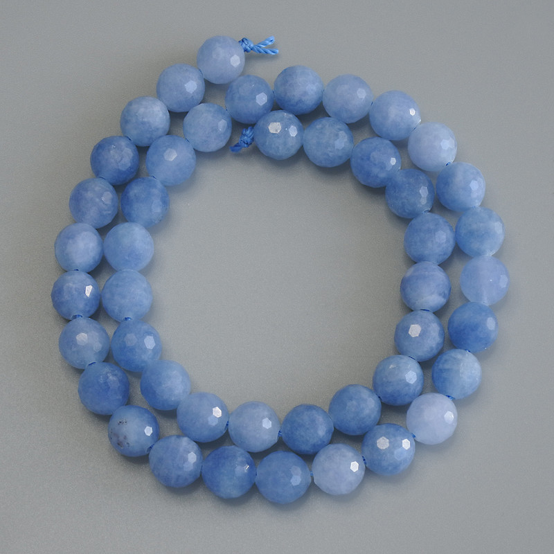 Aquamarine Faceted Round Beads, diameter 8mm+/-, length 37cm+/- on a strand