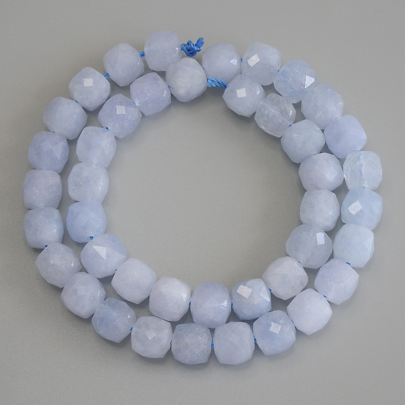 Aquamarine Faceted Cube Beads, diameter 9x9mm+/-, length 37cm+/- on a strand