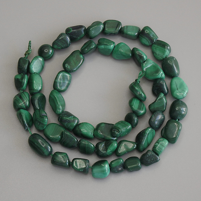 Malachite Beads Tumbled, Diameter 7-10x5-7mm+/-, Length 41cm+/- on Thread