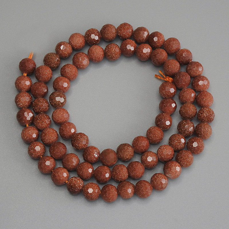 Synthetic Aventurine Golden Sand Beads, Faceted Round 6mm+/- on Thread, Length 39cm+