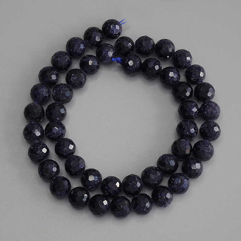 Synthetic Stone Beads Blue Sand Aventurine, Faceted Ball 8mm+/- on a String, Length 37cm+
