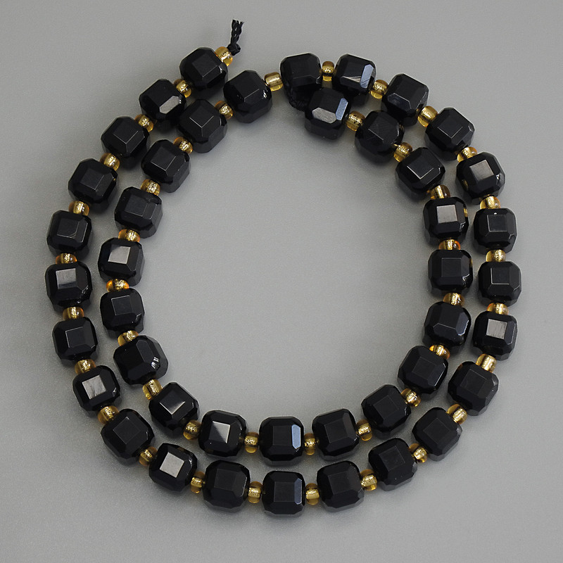 Tourmaline Faceted Cube Beads 7x7mm+/- with 3mm+/- Seed Beads on Thread, Length 37cm+