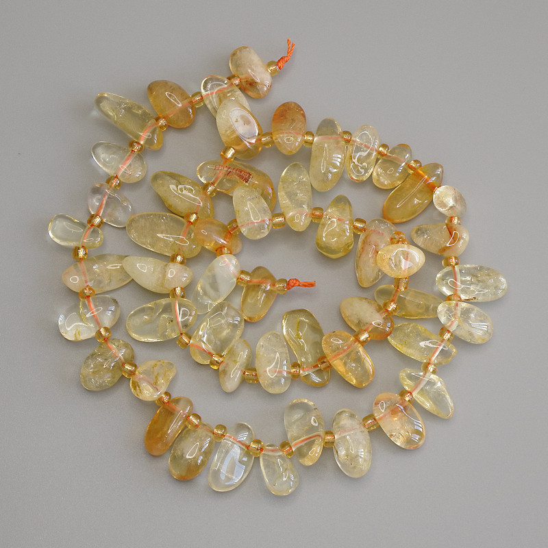 Citrine Beads, Tumbled Butterfly 13x8mm+/-, Seed Beads 3mm+/-, on a Thread, Length 38cm+