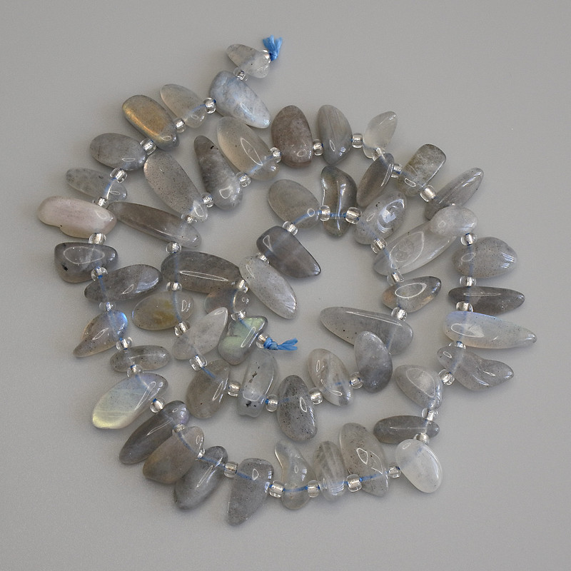 Labradorite Beads, Tumbled Butterfly 11-16x6mm+/-, Seed Beads 3mm+/-, on a Thread, Length 39cm+