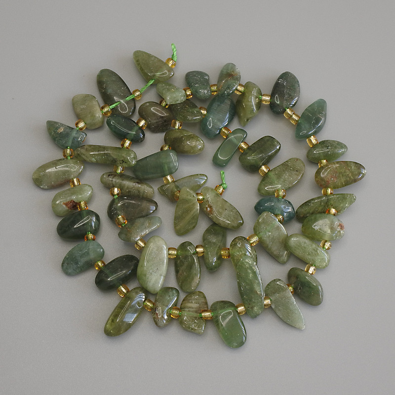 Green Tourmaline Beads Tumbled Butterfly 10-15x6-8mm+/-, seed beads 3mm+/-, on a strand, length 40cm+