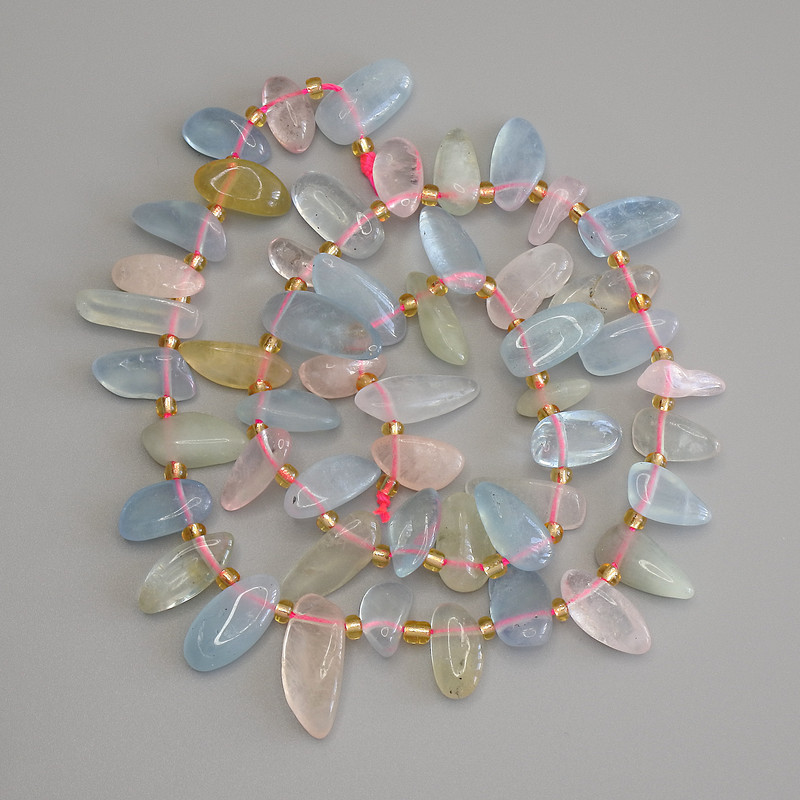 Morganite Beads Tumbled Butterfly 14-17x6-8mm+/-, seed beads 3mm+/-, on a strand, length 41cm+